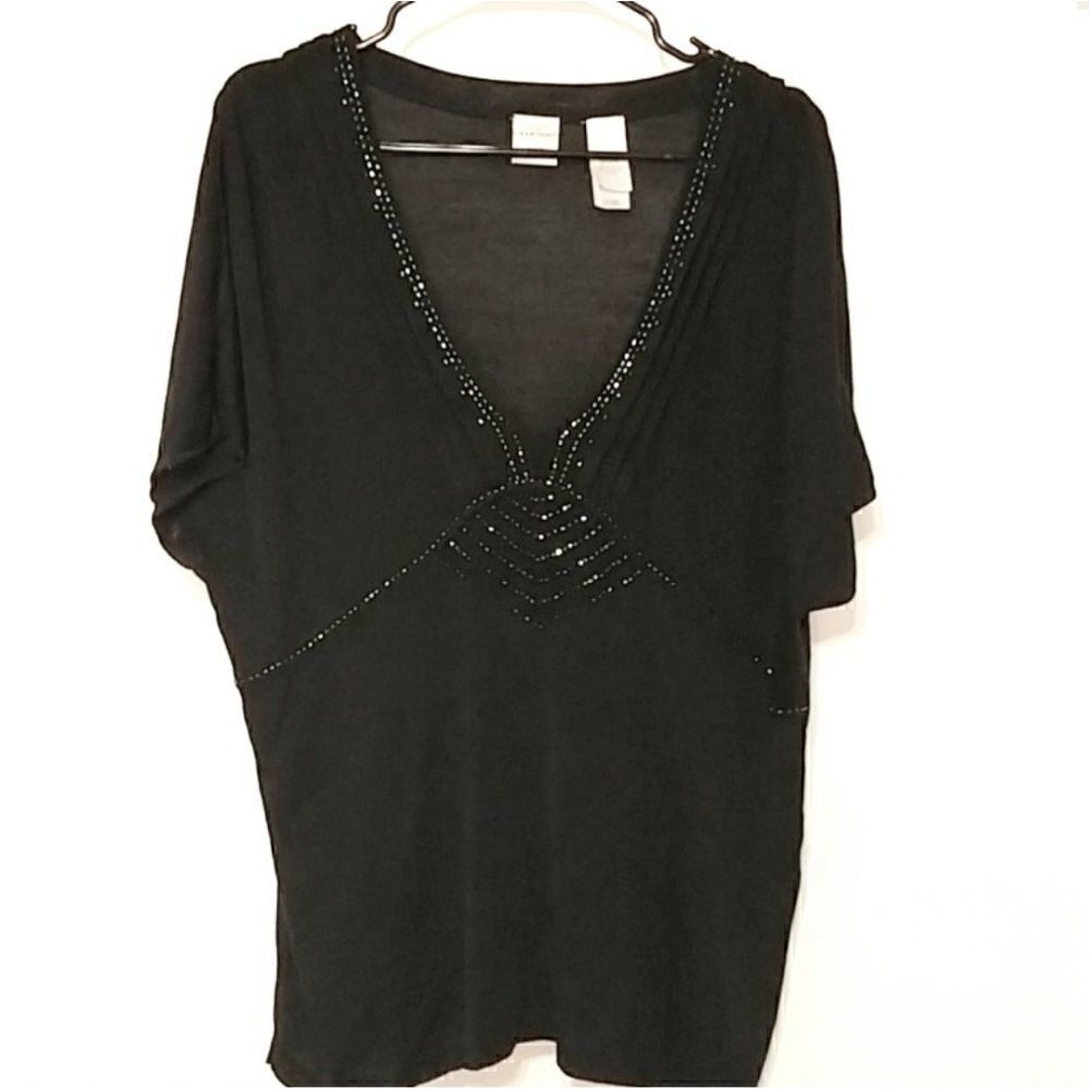 Emma & James sz 2XL black beaded shirt (440)